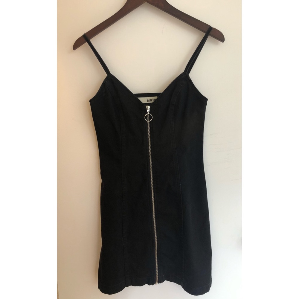 Topshop Moto Black Denim Zip Bodycon Mini Dress - Size 2 - EUC